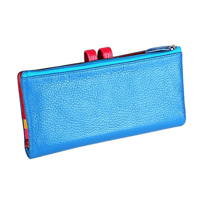 3572 Litchi Texture Leather Zipper Lady Wallet Large-capacity Purse(Blue)