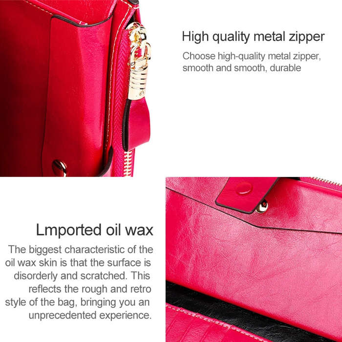 8236 Antimagnetic RFID Multi-function Oil Wax Leather Lady Wallet Large-capacity Purse (Rose Red)