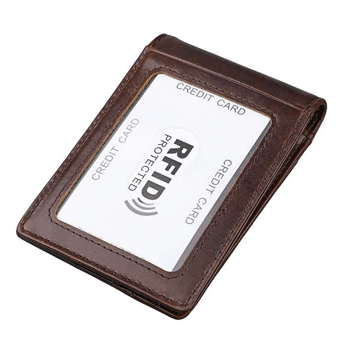 9037 Antimagnetic RFID Crazy Horse Texture Leather Wallet Billfold for Men and Women(Coffee)