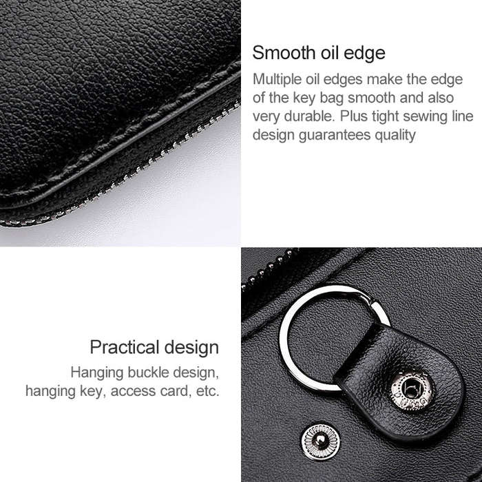 9105 Waist Hanging Large-capacity Zipper Leather Keys Holder Bag Multi-function Wallet (Coffee)