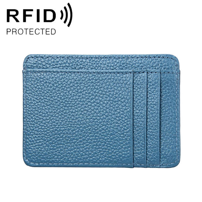 KB37 Antimagnetic RFID Litchi Texture Leather Card Holder Wallet Billfold for Men and Women (Lake...
