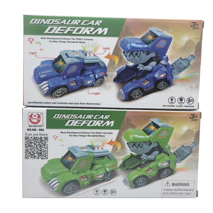 HG-882 Electric Dinosaur Deformation Car Toy Universal Light Music Toy (Blue)