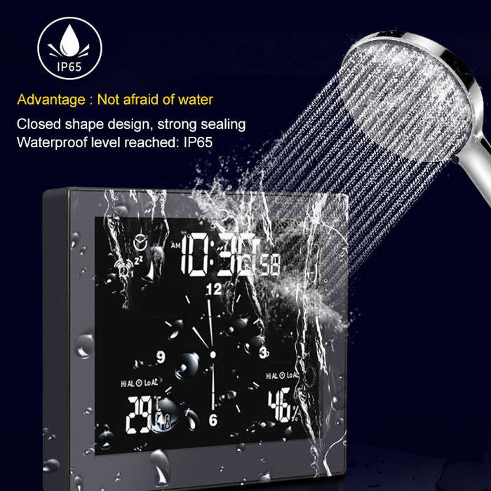TS-WP10-B Waterproof Bathroom Wall Clock Timer Household Thermometer Hygrometer (Black)