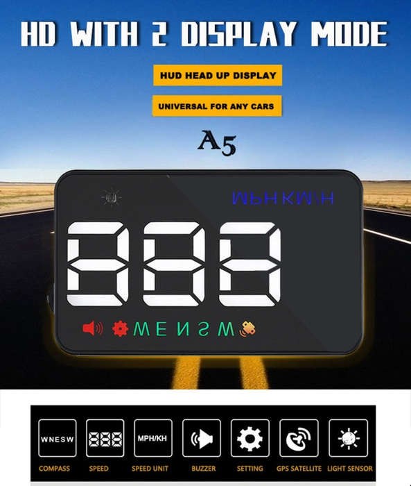 Geyiren A5 HUD 3.5 inch Car Head Up Display with GPS System, Two Mode Display, Light Sensors, KM/...