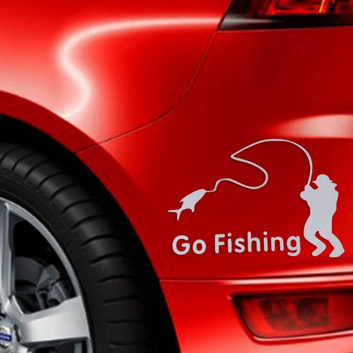 10 PCS Go Fishing Styling Reflective Car Sticker, Size: 14cm x 9.5cm(Silver)