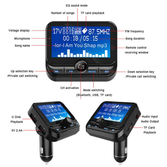 BC32 Dual USB Charging Bluetooth Hand-free Car Charger FM Transmitter MP3 Music Player Car Kit, S...