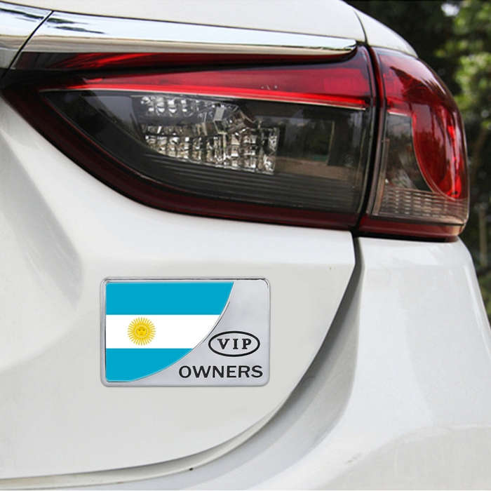 Universal Car Argentina Flag Rectangle Shape VIP Metal Decorative Sticker (Silver)