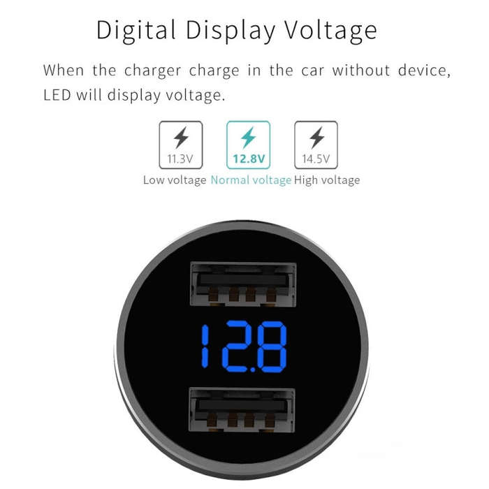 Mcdodo CC-3871 2-Ports USB LED Smart Digital Display Car Charger, For iPhone, iPad, Samsung, HTC,...