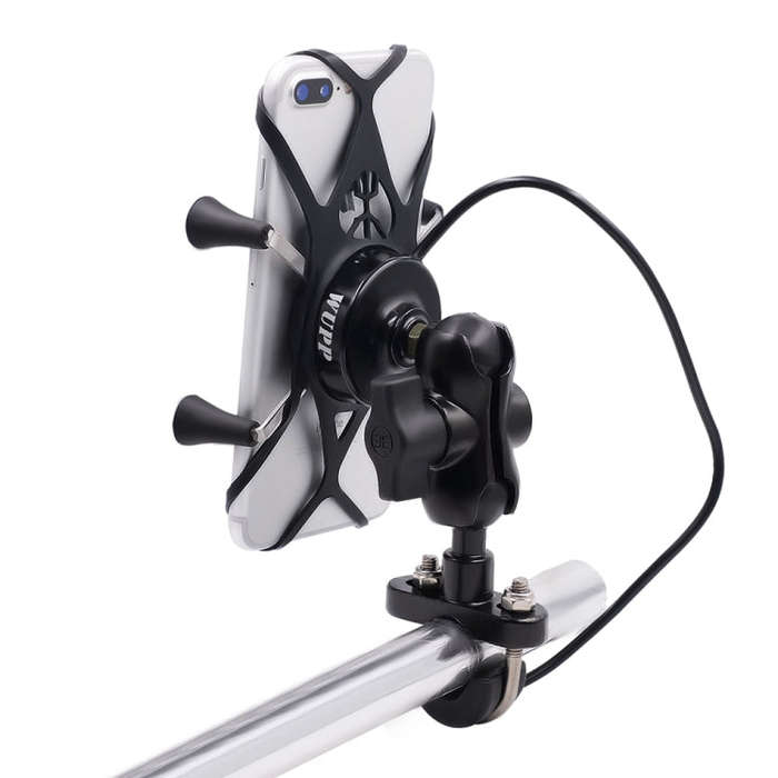 Motorcycle X Shape Aluminum Alloy Phone Bracket 5V 2.1A Phone Charger