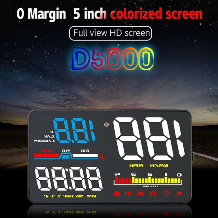 D5000 OBD2 5 inch Vehicle-mounted Head Up Display Security System, Support Car Speed / Engine Rev...