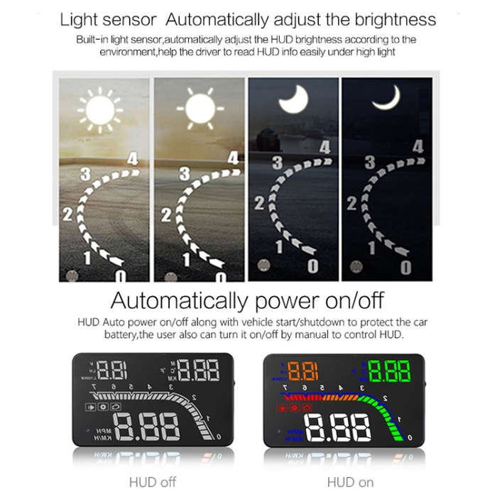 T100 OBD2 4 inch Vehicle-mounted Head Up Display Security System, Support Car Speed / Engine Revo...