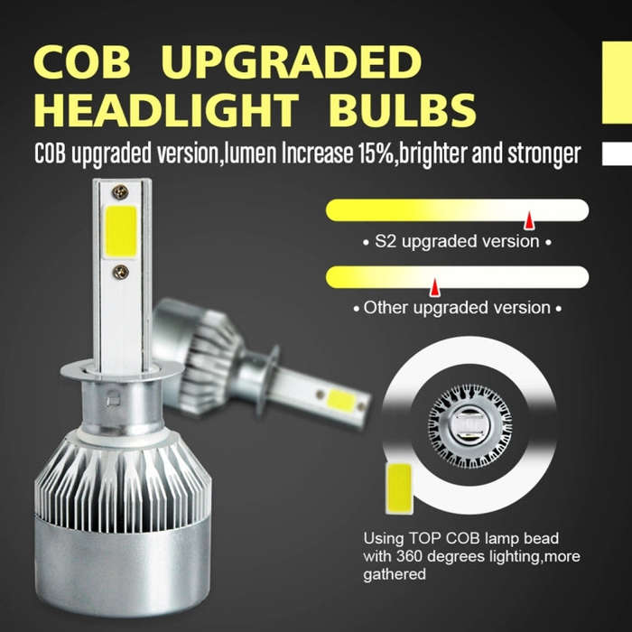 2pcs H1 18W 1800LM 6000K Waterproof IP68 Car Auto LED Headlight with 2 COB LED Lamps, DC 9-36V(Wh...