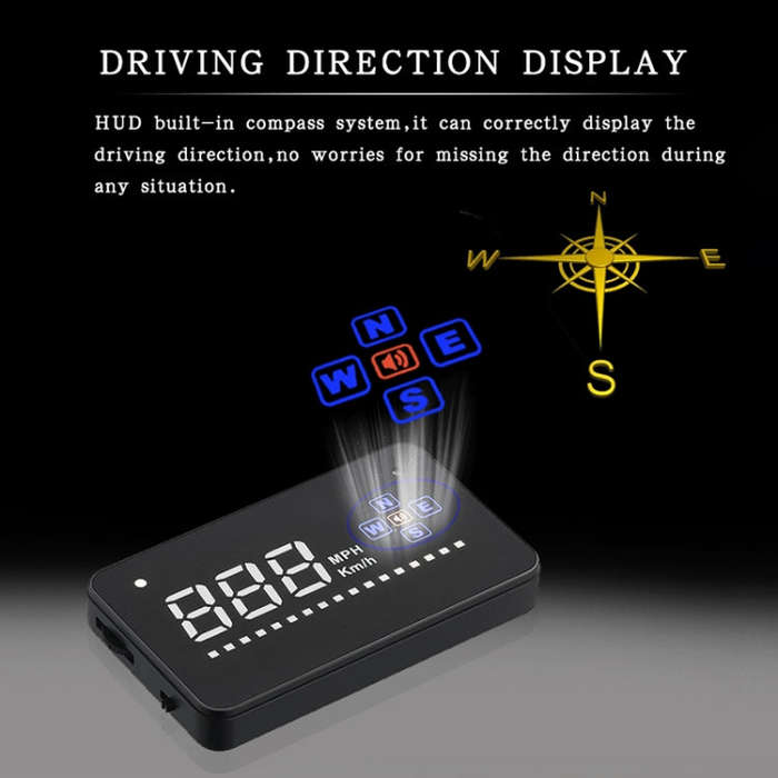 A2 HUD 3.5 inch HD GPS Car Head Up Display, Speed & Over Speed Alarm, Compass, Freely Switch Betw...