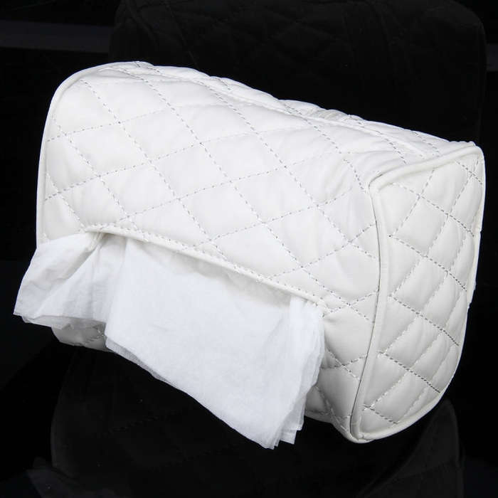 Car Auto Leather Sun Visor Backseat Hanger Tissue Box Paper Napkin Bag (Not Include Napkin)(White)