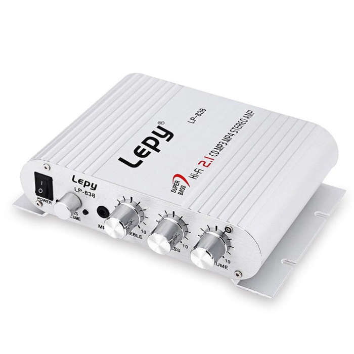 Car 2.1CH HIFI Subwoofer Amplifier Audio, Support MP3(Silver)