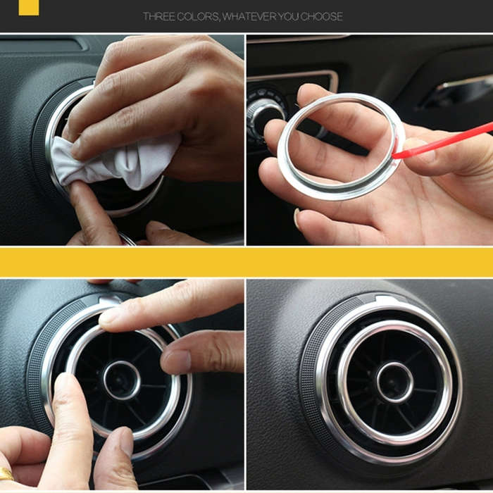 4 PCS Car Outlet Decorative Rings Aluminum Alloy Air Outlet Chrome Trim Ring Car Dashboard  Air V...
