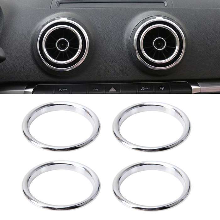 4 PCS Car Outlet Decorative Rings Aluminum Alloy Air Outlet Chrome Trim Ring Car Dashboard  Air V...