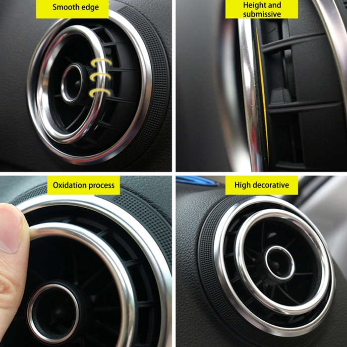 4 PCS Car Outlet Decorative Rings Aluminum Alloy Air Outlet Chrome Trim Ring Car Dashboard  Air V...