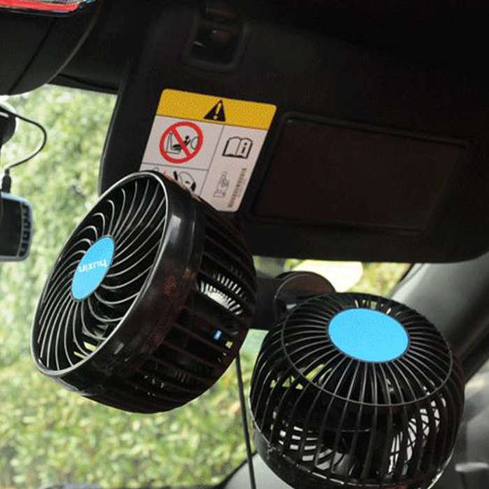 HUXIN HX-T605E 7W 360 Degree Adjustable Rotation Clip Two Head Low Noise Mini Electric Car Fan wi...