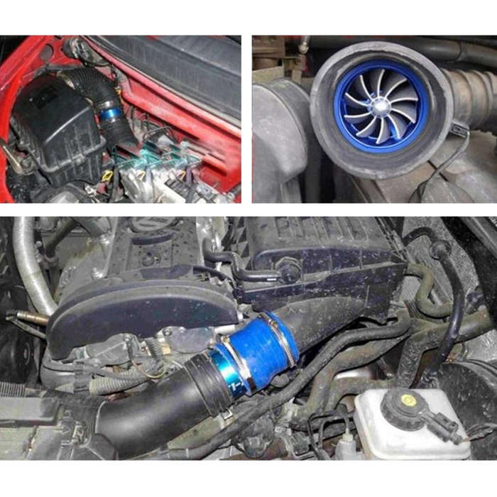 F1-Z Car Stainless Universal Supercharger Dual Double Turbine Air Intake Fuel Saver Turbo Turboin...