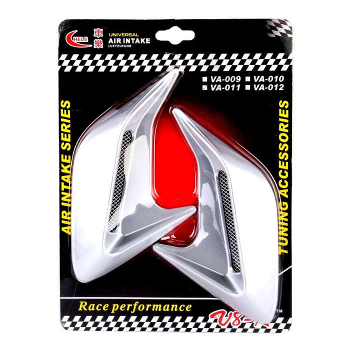 2PCS Plastic Decorative Air Flow Intake Turbo Bonnet Hood Side Vent Grille Cover With Self-adhesi...