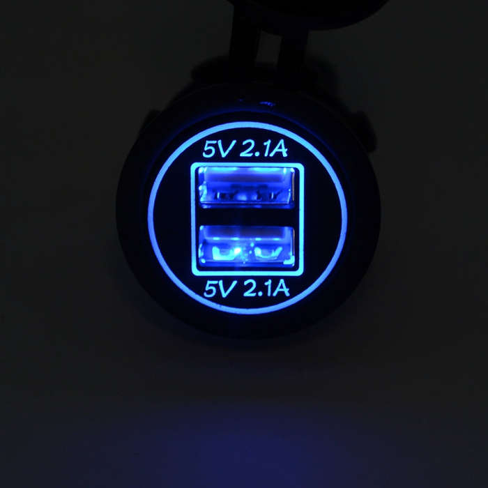 Universal Car Charger 2 Port Power Socket Power Dual USB Charger 5V 4.2A IP66 with Aperture(Blue ...