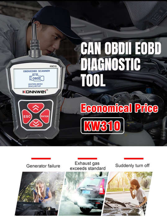 KONNWEI KW310 OBD Car Fault Detector Code Reader ELM327 OBD2 Scanner Diagnostic Tool(Black)