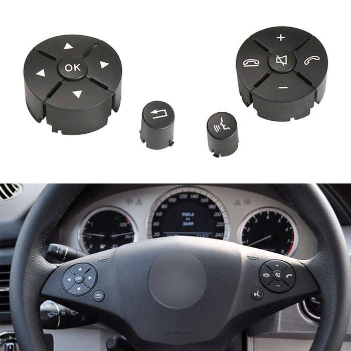 1 Pair Car Steering Wheel Switch Buttons Panel for Mercedes-Benz W204 2007-2014, Left Driving(Black)