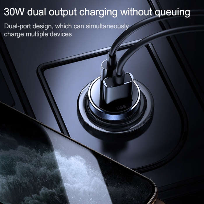 JOYROOM C-A08 30W Mini PD+QC3.0 Dual-port Smart Car Charger (Black)