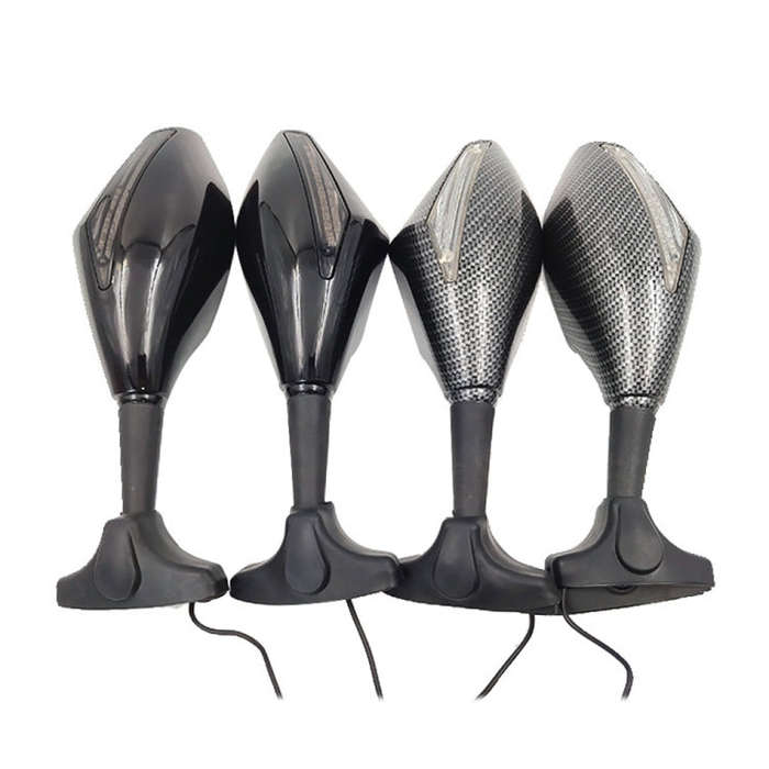 Motorcycle Modified Rear View Mirror Set with Light for Kawasaki (Carbon Fiber Black)