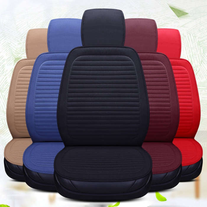 Car Four Seasons Linen Fabric Front Seat Cushion (Wine Red)