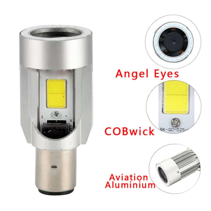 BA20D DC12-80V / 20W / 6000K / 2000LM Motorcycle Headlight with Angel Eyes (Red)