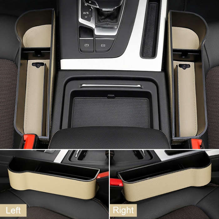2 PCS Car Multi-functional Principal And Deputy Driver Seat Console Leather Box (Beige)