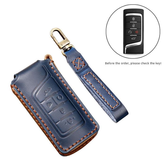 Hallmo Car Cowhide Leather Key Protective Cover Key Case for Trumpchi GS4 2021 B Style(Black)