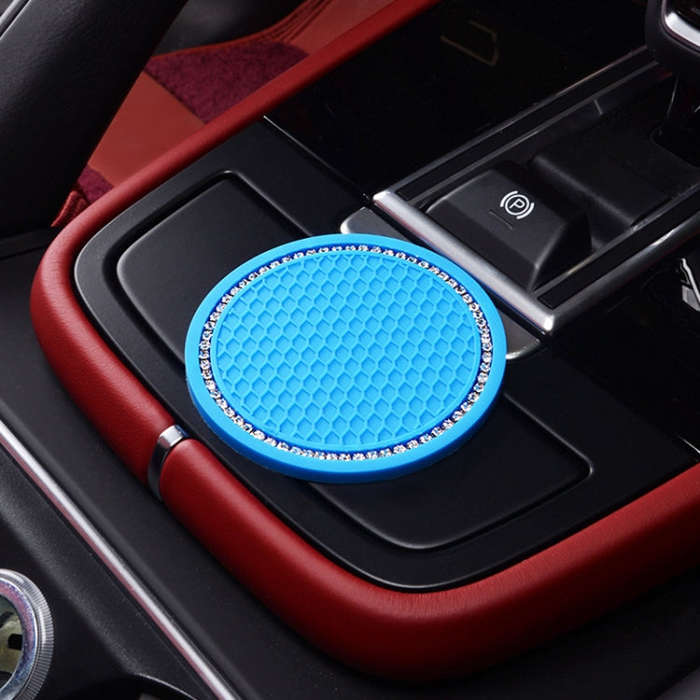 2 PCS Car Diamond Anti-skid Soft Rubber Water Cup Mat(Blue)