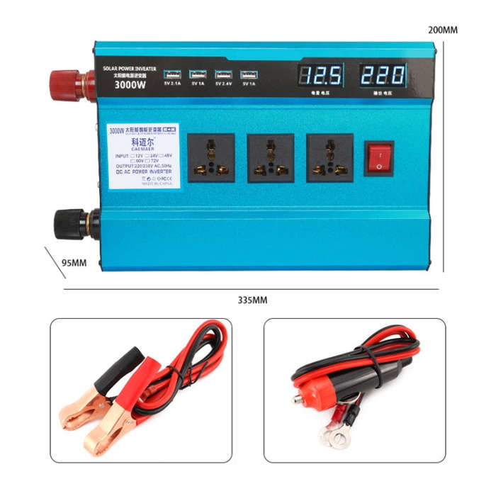 Carmaer 12V to 220V 3000W Intelligent Fan Car Double Digital Display Inverter Household Power Con...