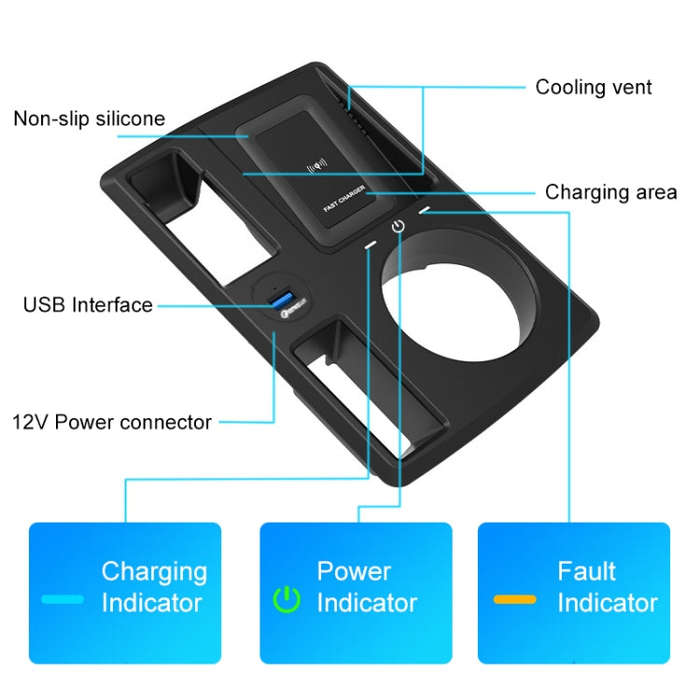 HFC-1054 Car Qi Standard Wireless Charger 15W / 10W Quick Charging for Audi Q3 2019-2022, Left Dr...
