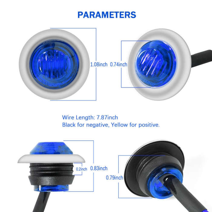 10 PCS MK-118 3/4 inch Metal Frame Car / Truck 3LEDs Side Marker Indicator Lights Bulb Lamp (Blue...