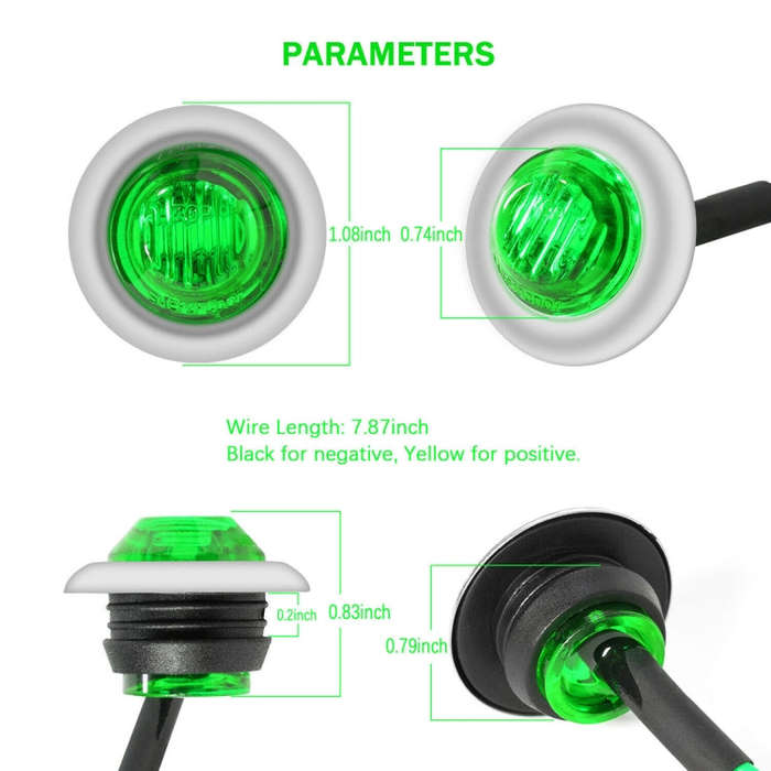 10 PCS MK-118 3/4 inch Metal Frame Car / Truck 3LEDs Side Marker Indicator Lights Bulb Lamp (Gree...