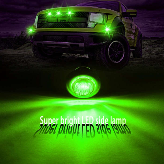 10 PCS MK-118 3/4 inch Metal Frame Car / Truck 3LEDs Side Marker Indicator Lights Bulb Lamp (Gree...