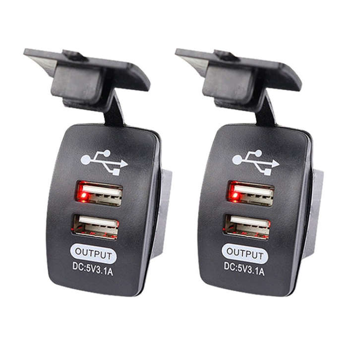 2 PCS Switch Type Dual USB 3.1A Car Charger 12-24V(Red Light)
