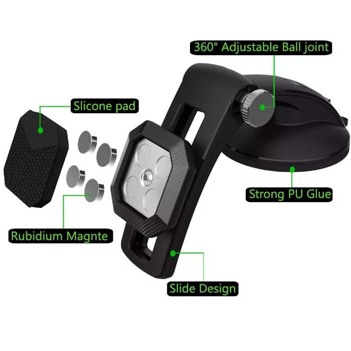 Multifunctional Car Center Console Dashboard Suction Cup Magnetic Phone Holder (Black)