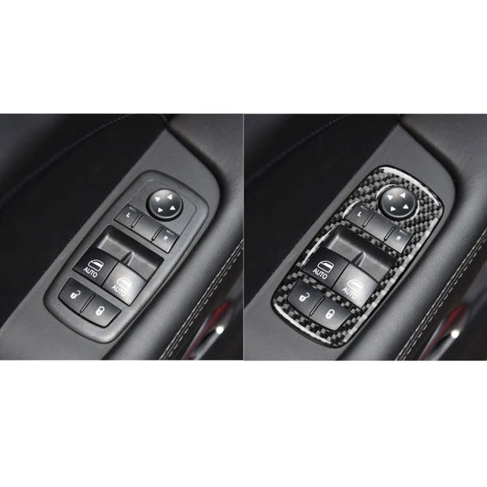 Carbon Fiber Car Window Lift Button Decorative Sticker for Dodge Challenger 2015 to Now, Left Dri...