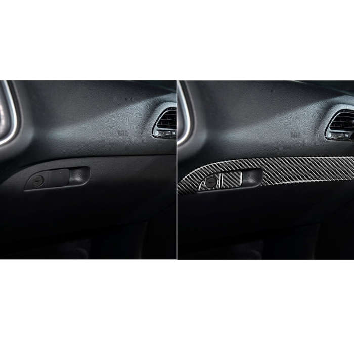 Carbon Fiber Car Co-pilot Storage Box Set Decorative Sticker for Dodge Challenger 2015 to Now, Le...