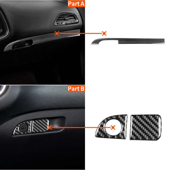 Carbon Fiber Car Co-pilot Storage Box Set Decorative Sticker for Dodge Challenger 2015 to Now, Le...