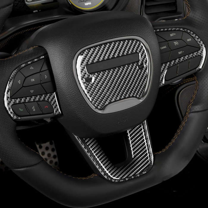 5 PCS / Set Carbon Fiber Car Steering Wheel Decorative Sticker for Dodge Challenger 2015 to Now, ...