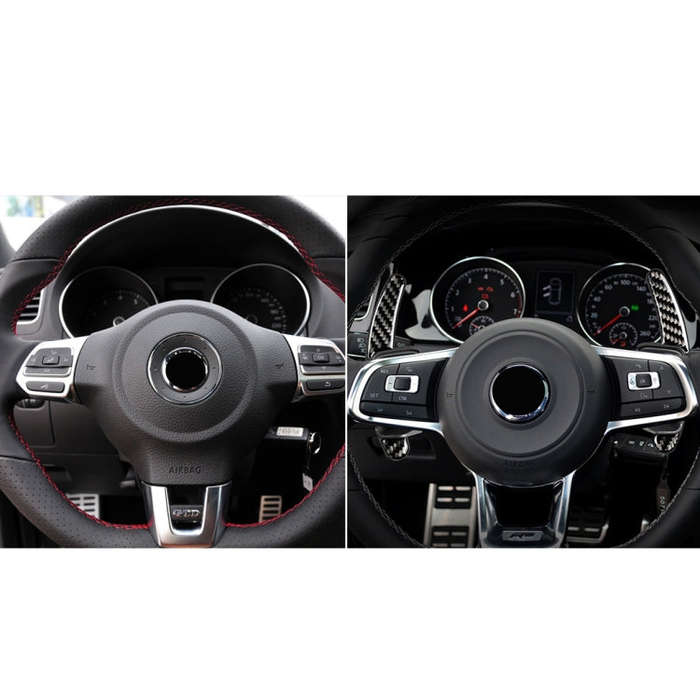 Carbon Fiber Car Central Steering Wheel Paddles Decorative Sticker for Volkswagen Golf 6 2008-2012