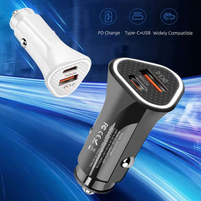 PD + QC3.0 Car 2 in 1 Triangle Fast Charger Car Cigarette Lighter(Black)