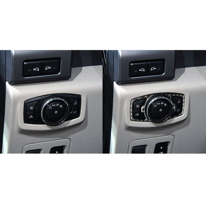 Car Carbon Fiber Headlight Switch Decorative Sticker for Ford F150 2017-2020, Left and Right Driv...