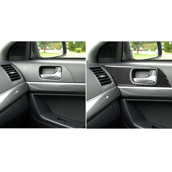 2 PCS Car Carbon Fiber Door Handle Panel Decorative Sticker for Mitsubishi Lancer EVO 2008-2015, ...
